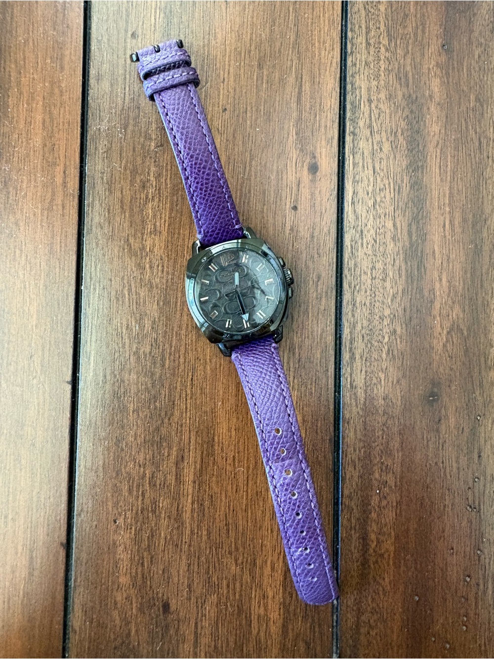 Coach Purple Leather Strap Watch with Black Dial
